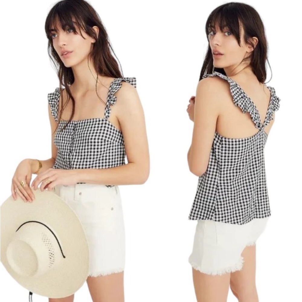 Madewell from j Crew gingham ruffle strap cami top size 14